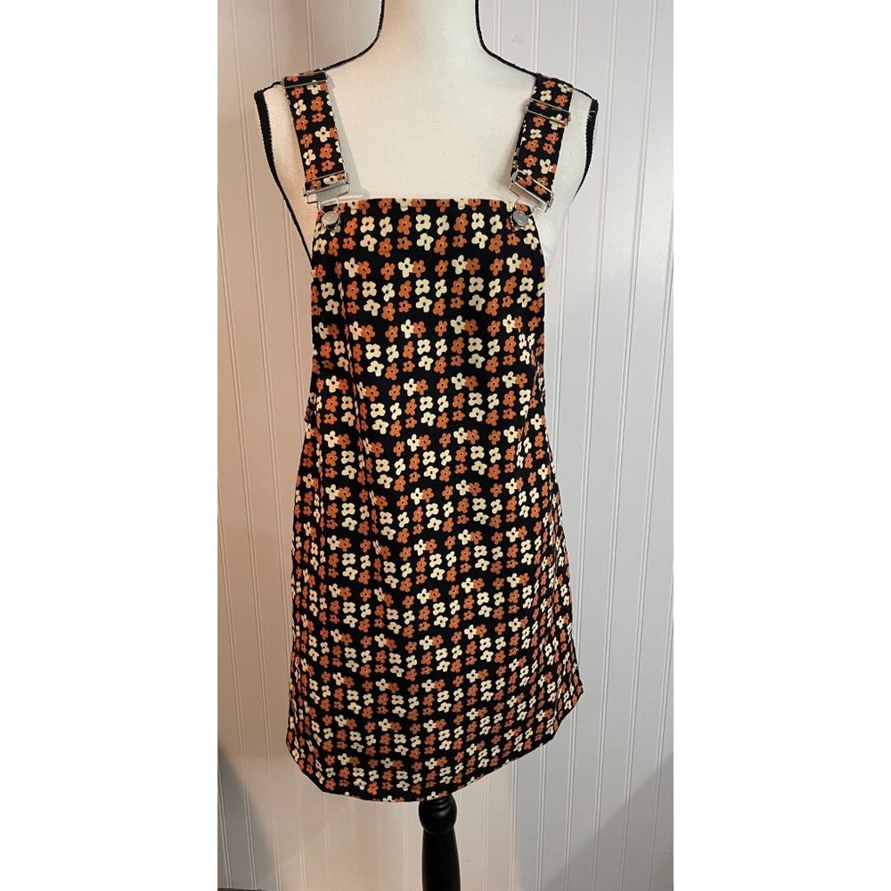 Pink Lily Floral Print Pinafore Dress With Adjustable Straps & Pockets Size S
